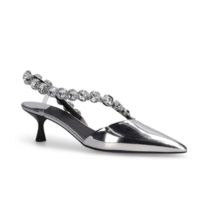 Summer Wide Fit Rhinestones Shoes Large Size 46 Low Heels Dress Pumps Women Silver Patent Slingback Sandals - Product Image 6