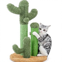 Griffoir pour chat en bois d'ingénierie à 3 niveaux avec design cactus, boule suspendue et fonctions d'escalade pour usage intérieur