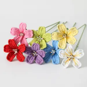 New Finished Hand-knitted Big Flower Bouquet Handmade Crochet Fake Flowers For Wedding Party Home Table Decoration Xmas Gifts