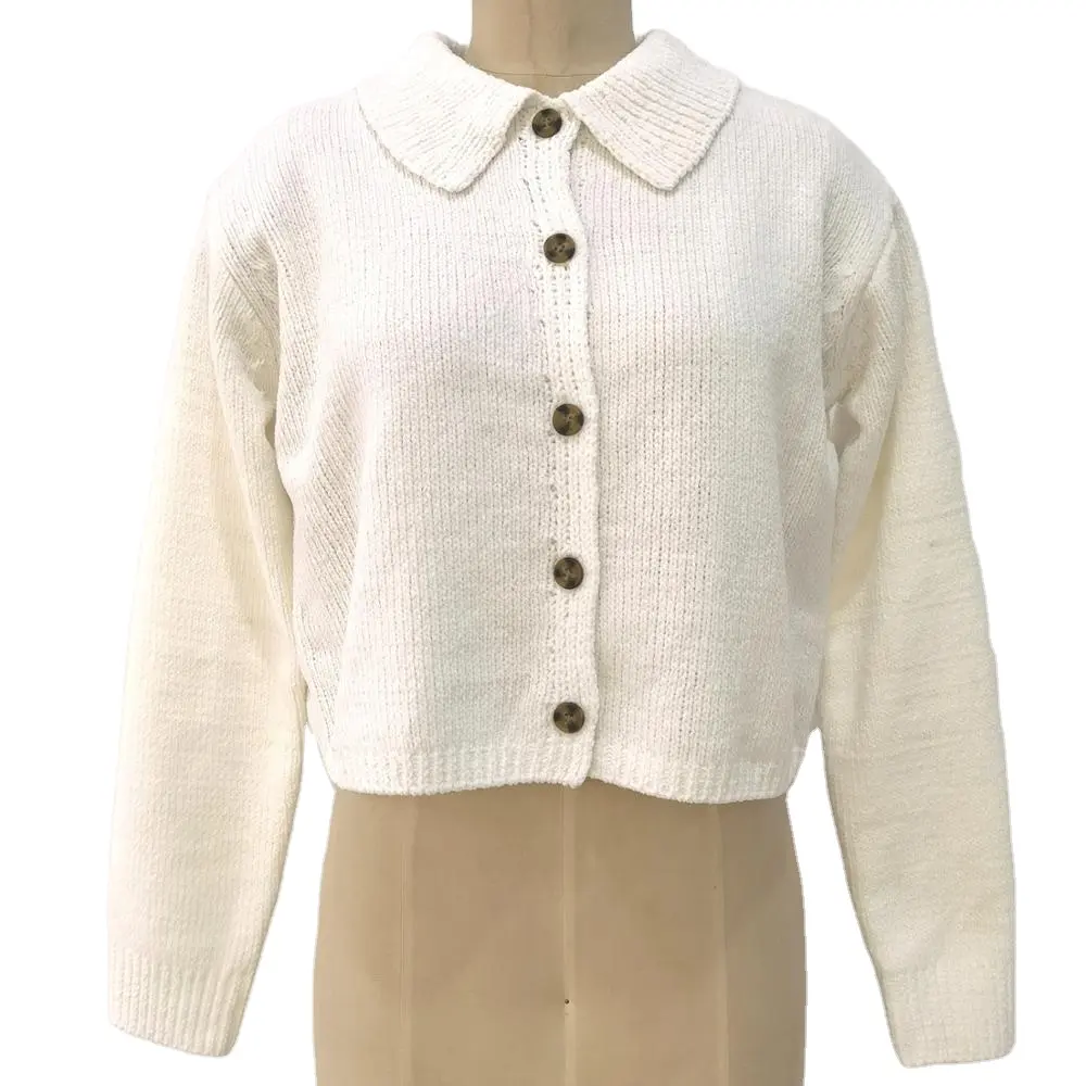 Top Fashion ciniglia donna camicia da donna colletto Peter Pan colletto maglione Cardigan lavorato a maglia di base con bottone
