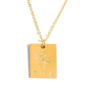 Wholesale Engraved Letter Pendant Necklace PVD 18K Gold Plated Anti Non Tarnish Free Waterproof 316L Stainless Steel Jewelry