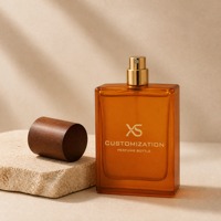 Flacon de parfum carré de luxe de haute qualité, vide, 50 ml, en verre ambré mat, avec vaporisateur et couvercle en bois, logo personnalisé