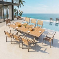 Ensemble de meubles de jardin résistant à la rouille et aux intempéries, structure en aluminium, table et chaises en bois plastique pour hôtel de villégiature