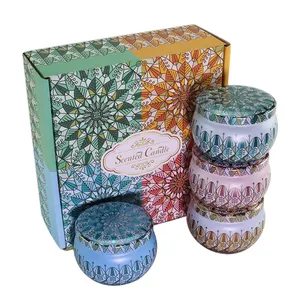 Set regalo decorativo personalizzato naturale di cera di soia aromaterapia 4.4 oz latta candele profumate per la vendita