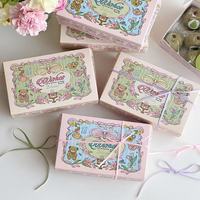 Boîte à pâtisserie en papier vintage française, motif ours et nœud, boîte cadeau pour biscuits, pâtisseries, bonbons