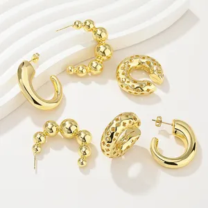 Hengdian moda lujo cristal Color circón Latón chapado en oro pendiente 18K Clip en gota pendientes de aro joyería para mujer