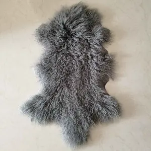 Throw Blanket Grey Fur Mongolian Tibetan Lambskin Sheepskin Pelt Tan Beige Natural Curly Fur, Natural Fur Length Plate 7-15 Days