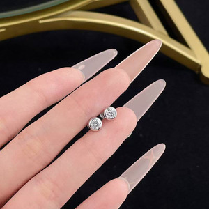 Pendientes de Oro Blanco de 18K con Diamantes Cultivados en Laboratorio, Corte Redondo, de Moda, Económicos, Tipo Stud, Ear Cuff, Colgantes, de <span class=keywords><strong>Aro</strong></span>, con Clip, Huggie, Moissanita - Product Image 5