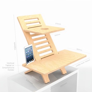Wooden Adjustable Height Laptop <b>Stand</b> 390x420x730mm With <b>Tablet</b> Holder <b>For</b> Study Desk Use - Product Image 1