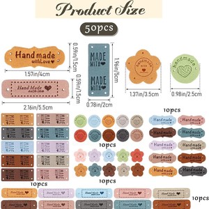 50 Etiquetas y Adornos de Cuero Sintético Hechos a Mano con Patrón de Corazón, Tema de Amor, Adornos de Ganchillo, Accesorios de Costura DIY - Product Image 2