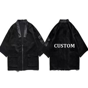 Wholesale Japanese Short Sleeves V-neck Zipper up <b>Jackets</b> Male Front Pockets <b>Kimono</b> Streetwear Lightweight Windbreaker - Product Image 1