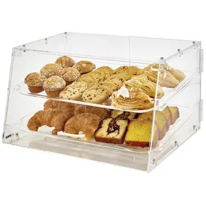 Clear Cake Cabinet Bread Cookies Box Acrylic Pastry Display Case Commercial Countertop Bakery Display Case With Rear Doors