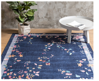 Dunkelblauer Blumen-Teppich nach Maß, Kunstvoller Bunter Wohnzimmerteppich