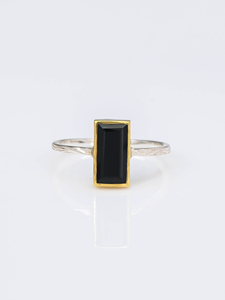 Rectangular Radiance sophisticated <b>ring</b> featuring long rectangle <b>black</b> onyx <b>stone</b> set jewelry collection - Product Image 2