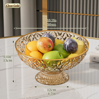 Fruteira de Luxo com Base Alta em PP, Cesto de Drenagem Removível, Borda Dourada, Inquebrável e Empilhável para Mesa de Jantar