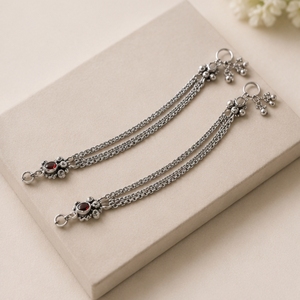 Tobillera de Plata 925 con Cadena Antigua Estilo Payal para Mujer, Oxidada, Multicapa, Ajustable, Joyería Étnica para el Pie (Par) - Product Image 6