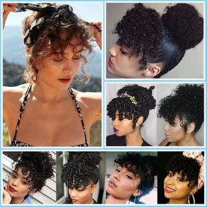 High Puff Afro Kinky Curly Sintético Cordón Cola de caballo con <span class=keywords><strong>flequillo</strong></span> Extensiones de cabello Short Pony Tail Hair Bun Clip para mujeres - Product Image 5