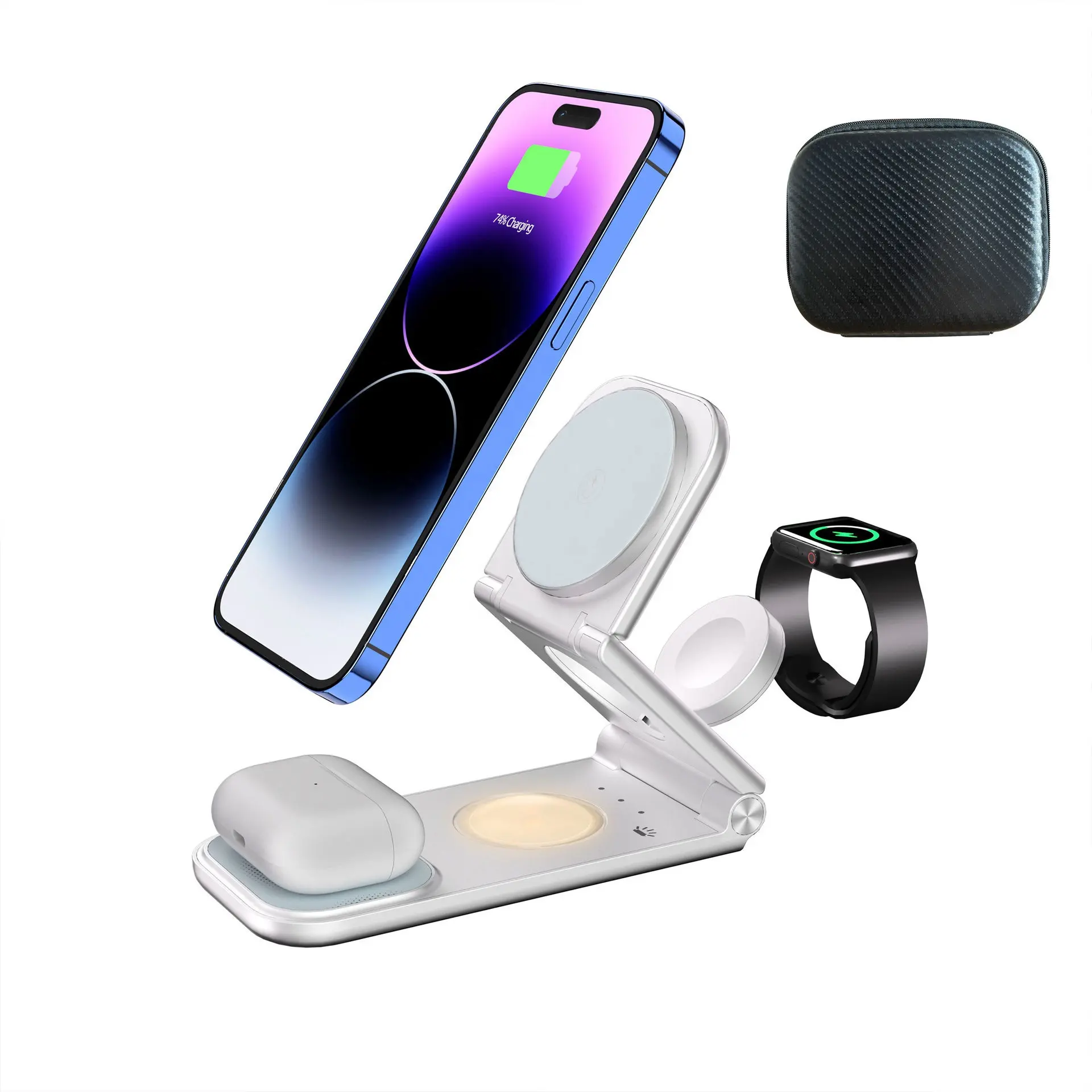 Apple cihazlar için kablosuz iPhone şarj cihazı 3 in 1 şarj istasyonu, iPhone & AirPods & IWatch için seyahat manyetik şarj aleti pedi