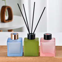 Diffuseur d'arômes en verre avec bouchon pour la décoration de la maison, diffuseur de parfum pour la maison, carré givré, personnalisé OEM et ODM, 100 ml, diffuseur de parfum à roseaux