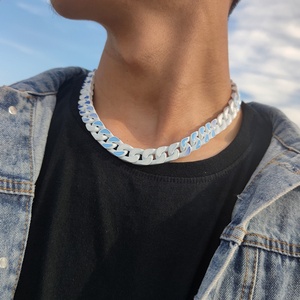 VEROMCA Vòng Tay Dây Chuyền Cuba Sơn Dầu Nướng Bánh Bằng Thép Không Gỉ Màu Xanh Da Trời Và Mây Trắng Vòng Cổ Bằng Thép Titan - Product Image 2