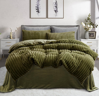 Housse de couette d'hiver rayée de couleur unie Housse de lit en peluche Drap-housse double face en polaire épaisse Housse de couette