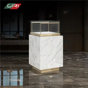 CIRI Portable Gold Metal Jewelry Kiosk with Glass Tabletop Multifunction Showcase for Glass Metal Sliding Door