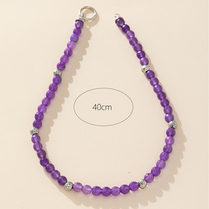 Collier de perles d'améthyste en pierre naturelle, forme boule violette, design géométrique, chaîne de pull tendance, bijoux à superposer - Product Image 2