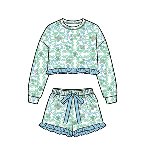 Preorder Kids Girls St. Patrick's Day Print Long Sleeve Top Ruffle Shorts 2Pcs Set Boutique Casual Outfits for Spring - Product Image 5