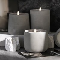 Vase à bougie en béton cylindrique minimaliste en gros, avec logo personnalisé, pot en ciment gris brut, bougie parfumée à une seule mèche en cire de soja