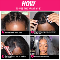 Perruque longue et droite CLJhair 150% densité, en cheveux humains brésiliens Remy, avec partie en V, pour femmes, avec sangles extensibles réglables et clip de fixation, sans perte de cheveux