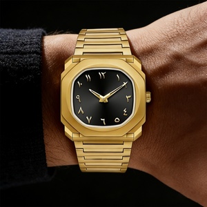 Men's Business Quartz Watch Gold Plastic Case Black Ultra Thin <b>Large</b> Dial Arabic Numerals Men's Watch Luxury <b>Gift</b> <b>Box</b> Set - Product Image 2