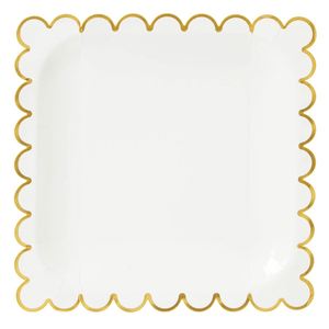 Assiettes en carton jetables carrées à bords festonnés 9 pouces, motif feuille d'aluminium blanc et or, carton blanc 350 g/m², approuvé par la FDA, fournitures de fête - Product Image 4