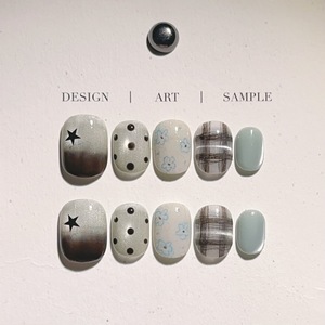 Lot de 10 <span class=keywords><strong>faux</strong></span> <span class=keywords><strong>ongles</strong></span> en acrylique faits à la main, nouveau design printemps, mignons, courts, forme amande, stiletto, avec logo personnalisé, à presser - Product Image 2