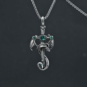 Fantasy Dragon Shaped <b>Sword</b> <b>Necklace</b> Multi-color Series Three-dimensional Dragon Winding <b>Sword</b> Inlaid with Gemstones Decoration - Product Image 4