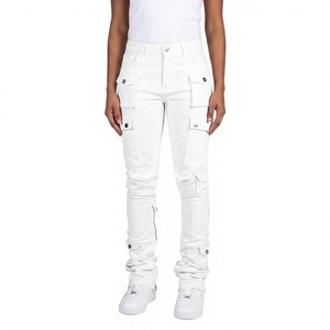 <b>Men</b> White Cargo <b>Pants</b> Midweight Eco-friendly Straight Fit Multiple Pockets Elastic Waist Casual Canvas Breathable Winter Wear - Product Image 4