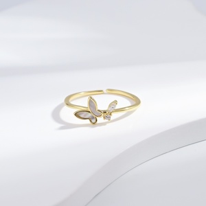Bague ajustable en argent sterling 925 plaqué or 14 carats pour femme, motif papillon mignon pour enfant, coquillage, pas cher, usage quotidien - Product Image 1
