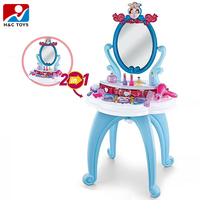 Table de maquillage en plastique 2-en-1 pour filles avec tiroirs de rangement et accessoires pour cheveux pour jeu de rôle et de maquillage