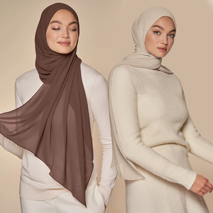 وشاح شيفون سادة من Sharut الأكثر مبيعًا بـ 86 لونًا بتصميم إسلامي مع شعار مخصص للبيع بالجملة، حجاب نسائي مسلم من قماش الجورجيت - Product Image 2