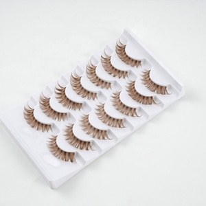 Sept paires de faux cils synthétiques bouclés 3D marron faits à la main avec bande en <span class=keywords><strong>coton</strong></span> <span class=keywords><strong>plastique</strong></span> et ruban adhésif transparent, vente en gros par paire - Product Image 4