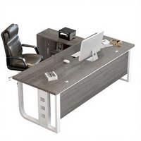 Bureau de direction moderne et minimaliste avec armoire latérale et serrure, en bois, résistant aux taches et à la saleté