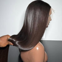 Pelucas vietnamitas lisas de cabello humano 100% natural, SDD Super Double Drawn, listas para usar, pre-cortadas, HD, sin pegamento, con encaje frontal.