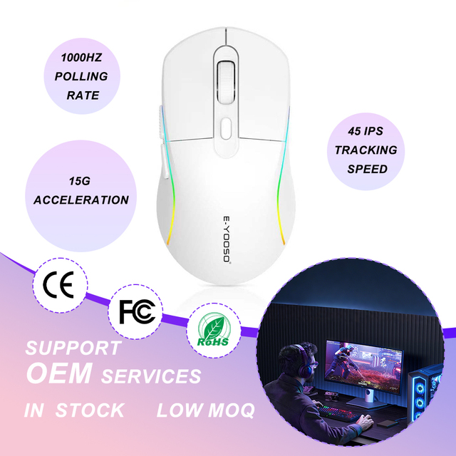 1000DPI Tri-mode Gaming Mouse Rechargeable 1000Hz Polling Rate 45 IPS Tracking Speed 15G Acceleration Right-Handed RGB Backlit