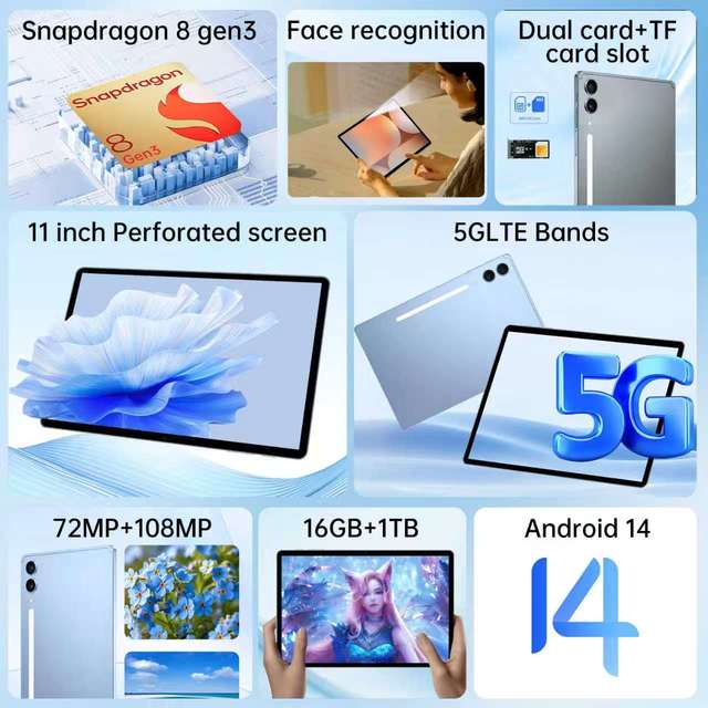 New S10Ultra 5G Tablet PC 16GB RAM+1TB ROM AMD A8 Processor Windows 10 2560x1600 72MP/108MP Dual Cameras 11 Inch Kids Tablet