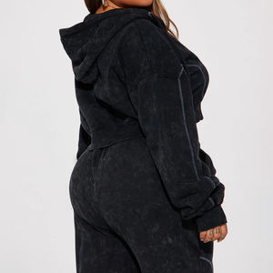 Conjuntos de punto personalizados Mujer 2025 Crop Top Cremallera Sudadera con capucha Chaqueta y pantalones acampanados Chándal Conjuntos de 2 piezas para mujer - Product Image 5