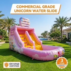 Toboggan aquatique gonflable sur le thème de l'unicorn certifié EN14960, résistant aux intempéries, utilisation commerciale, installation facile, rose, fée, festival d'été - Product Image 3