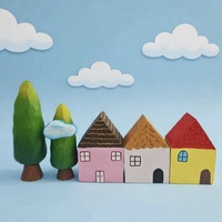 Petites maisons sculptées en bois, petits arbres, petites cabanes en bois, ornements sculptés à la main de style bien-être, design moderne et simple, pur artisanat