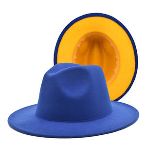 Nuevo símbolo de color de hermandad griega Popular Rosa verde azul amarillo ala ancha llano teñido Fedora lana fieltro <span class=keywords><strong>Jazz</strong></span> sombrero - Product Image 4