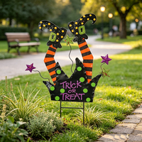 Dekorasi Halloween untuk Taman Depan, Pot Bunga, dan Kebun, Seni Logam Penyihir Buatan Tangan untuk Halaman Luar