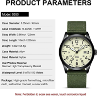 Montre à quartz analogique unisexe pour homme, style militaire, boîtier en alliage, bracelet en nylon, lumineuse et tendance