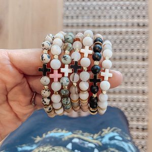 Kreuz ätherisches Öl Diffusor Armband, Natur Edelstein Holz Perlen Armband, Armbänder und Armbänder
